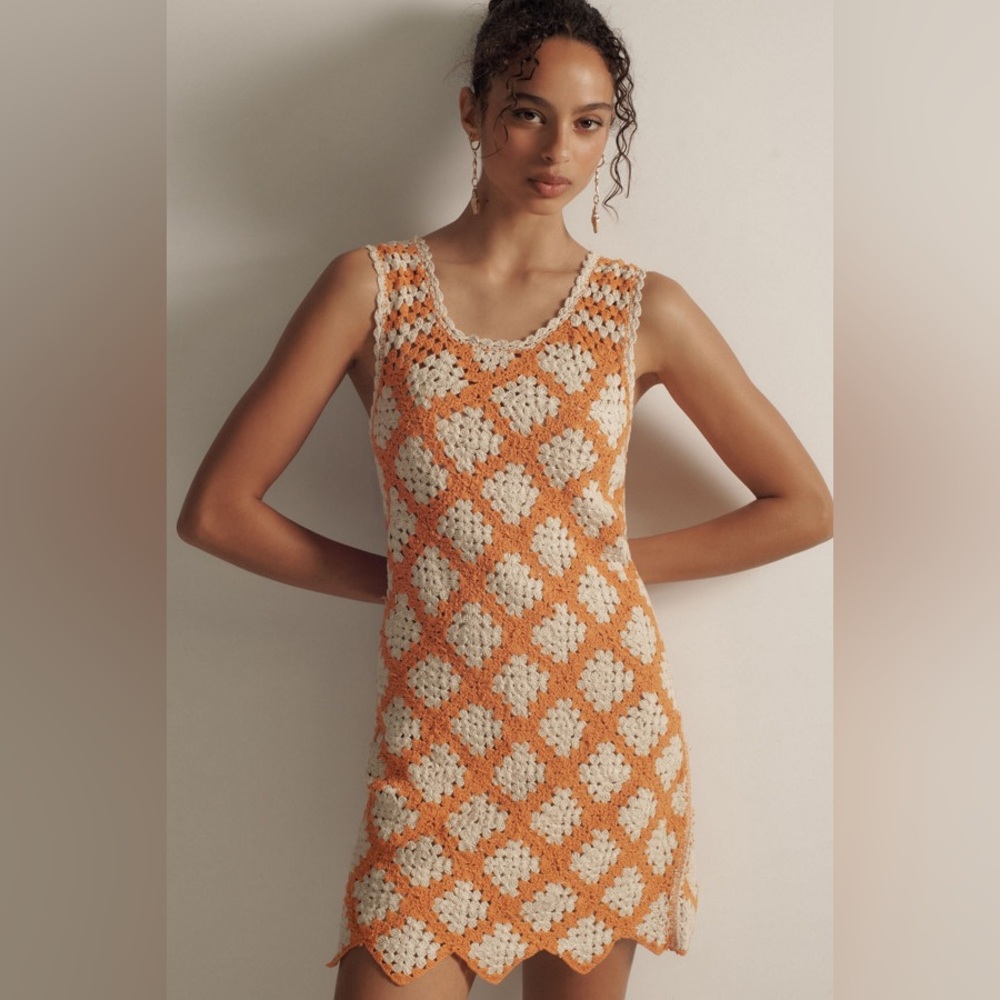 NWT Anthropologie Maeve Orange and Cream Crochet Mini Dress